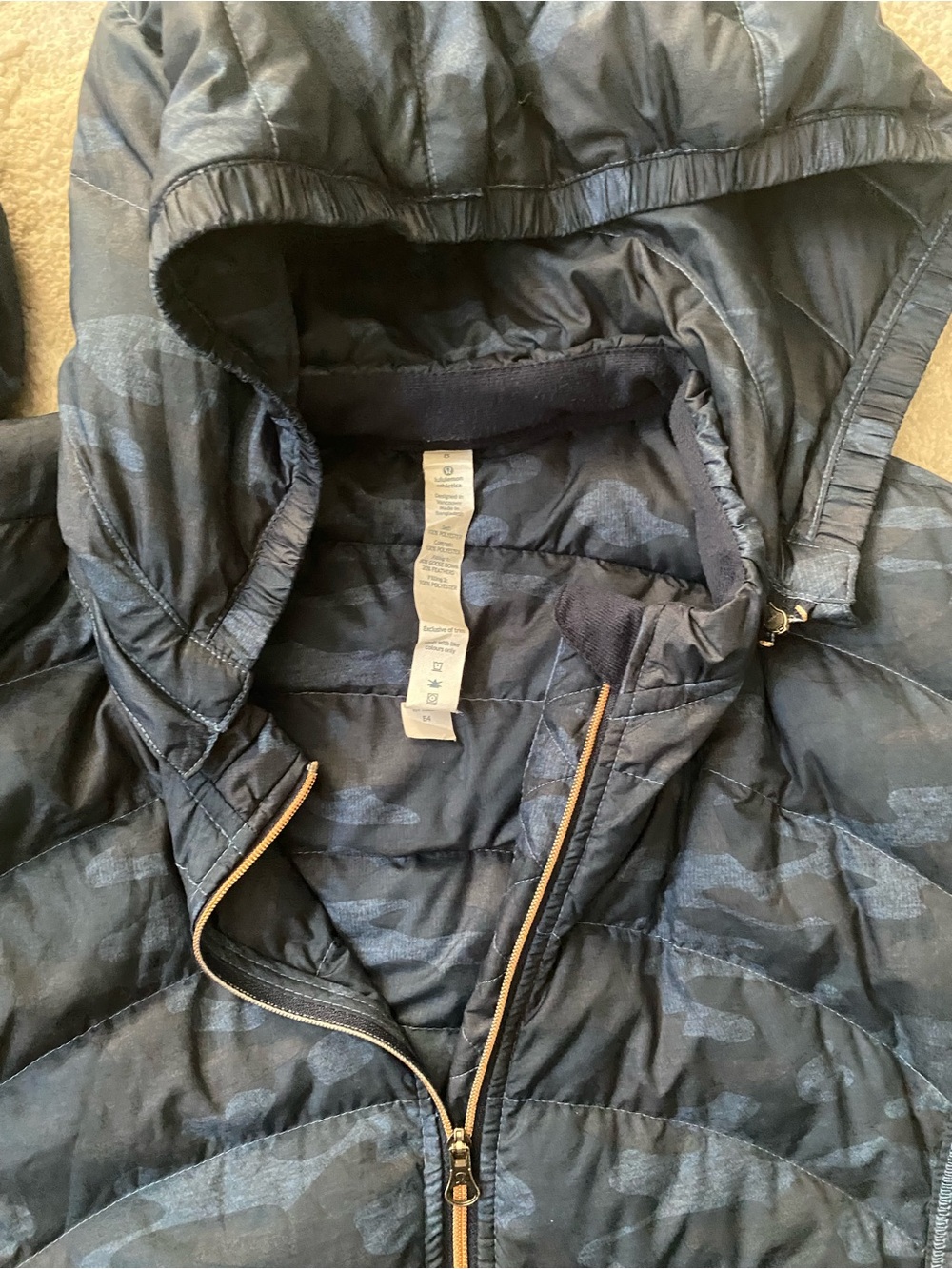 lululemon athletica Navy Camo Quilted Hooded Puffer Jacket